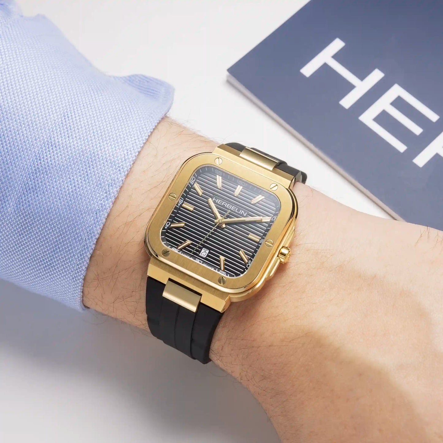 Herbelin Cap Camarat Square Quartz Black Dial and Strap Watch 12246P1N14CA