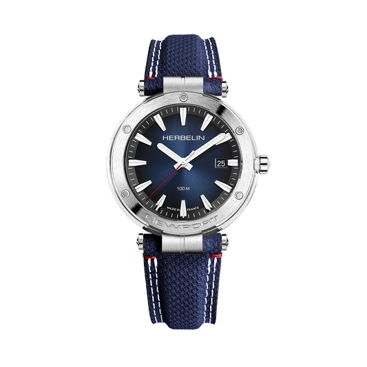 Herbelin Newport 100m Round Blue Dial and Blue Strap Watch  12288A15BL