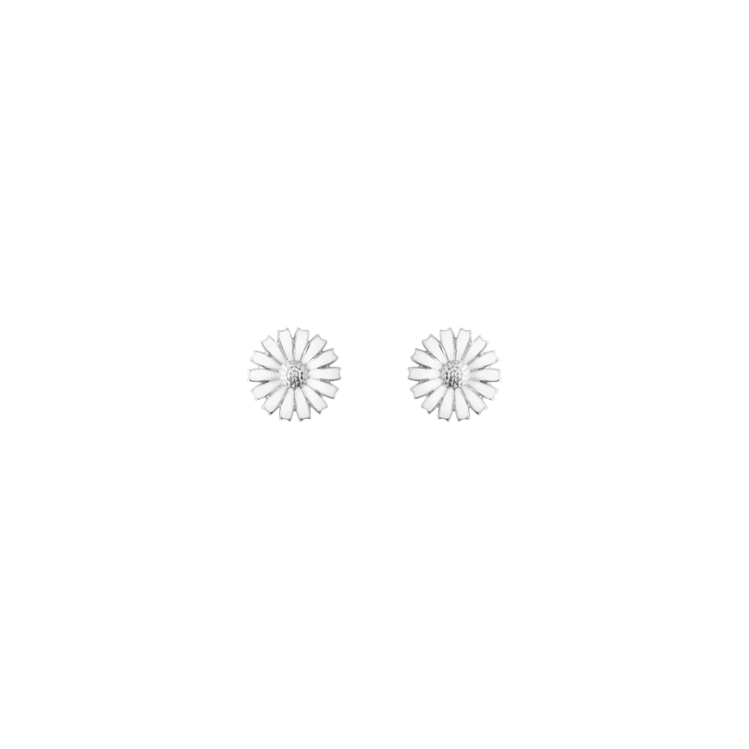Georg Jensen Sterling Silver Daisy 11mm White Enamel Stud Earrings