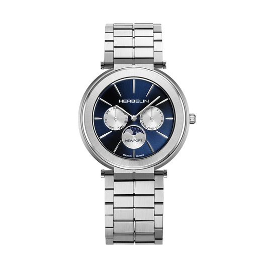 Herbelin Newport Slim Blue Moonphase Dial Steel Case Bracelet Watch 12722B25