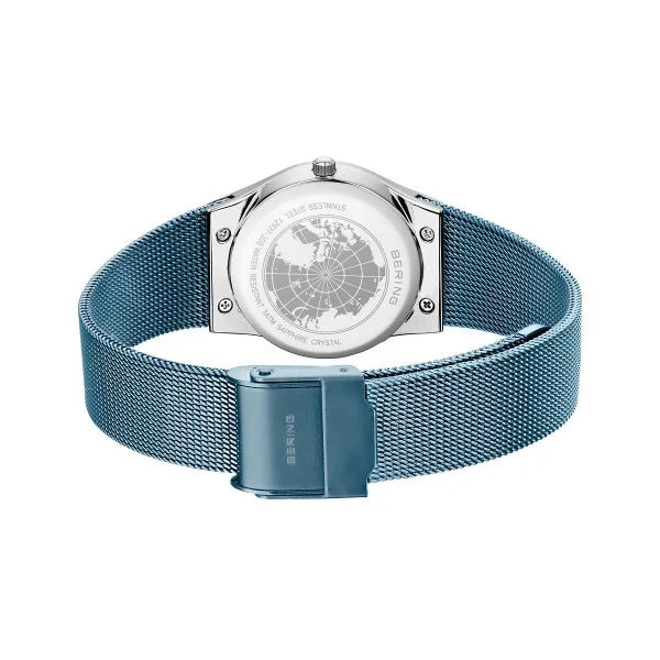 Bering Classic Steel Case With Ice Blue Dial Mesh Bracelet Watch 12927-308