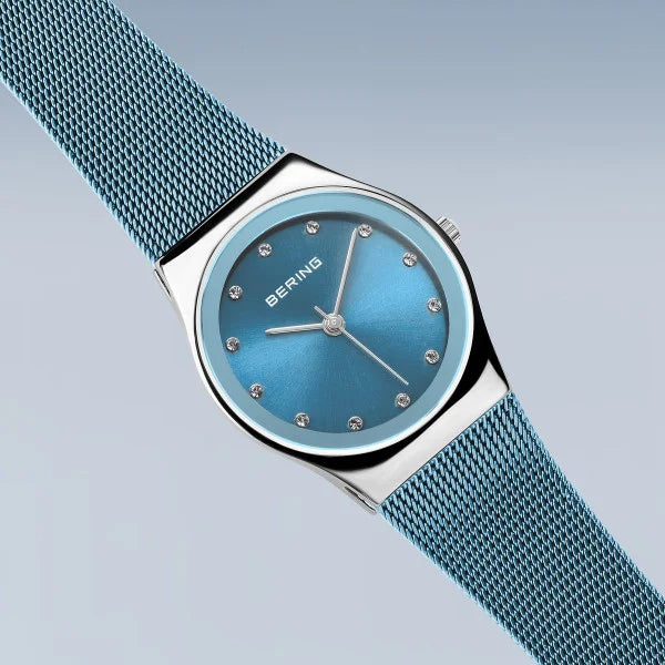 Bering Classic Steel Case With Ice Blue Dial Mesh Bracelet Watch 12927-308