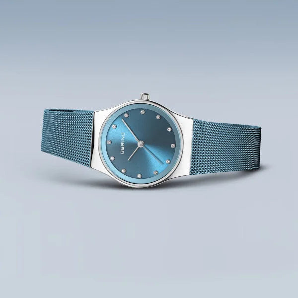 Bering Classic Steel Case With Ice Blue Dial Mesh Bracelet Watch 12927-308