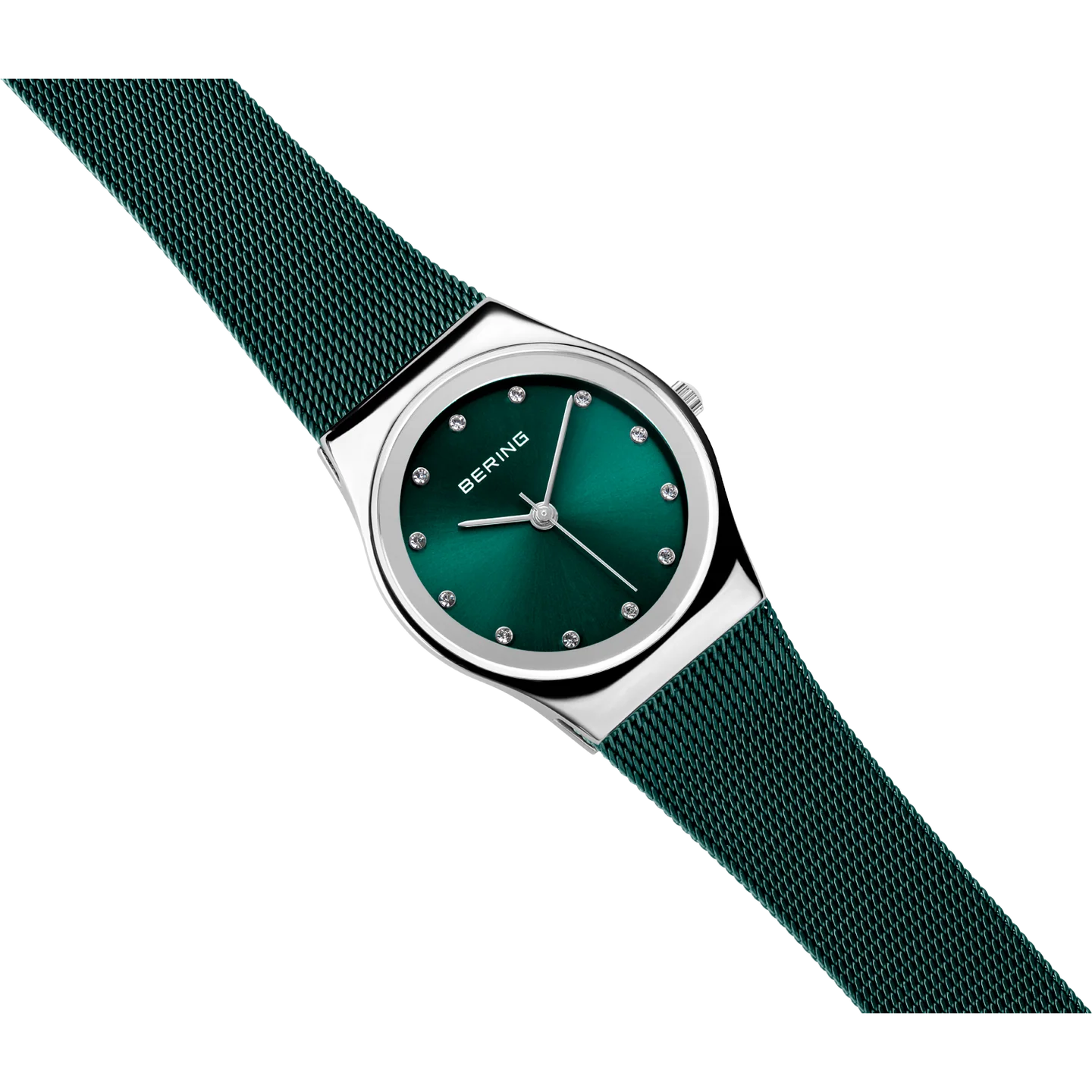 Bering Ladies Round Teal Dial Blue Case and Mesh Bracelet Watch