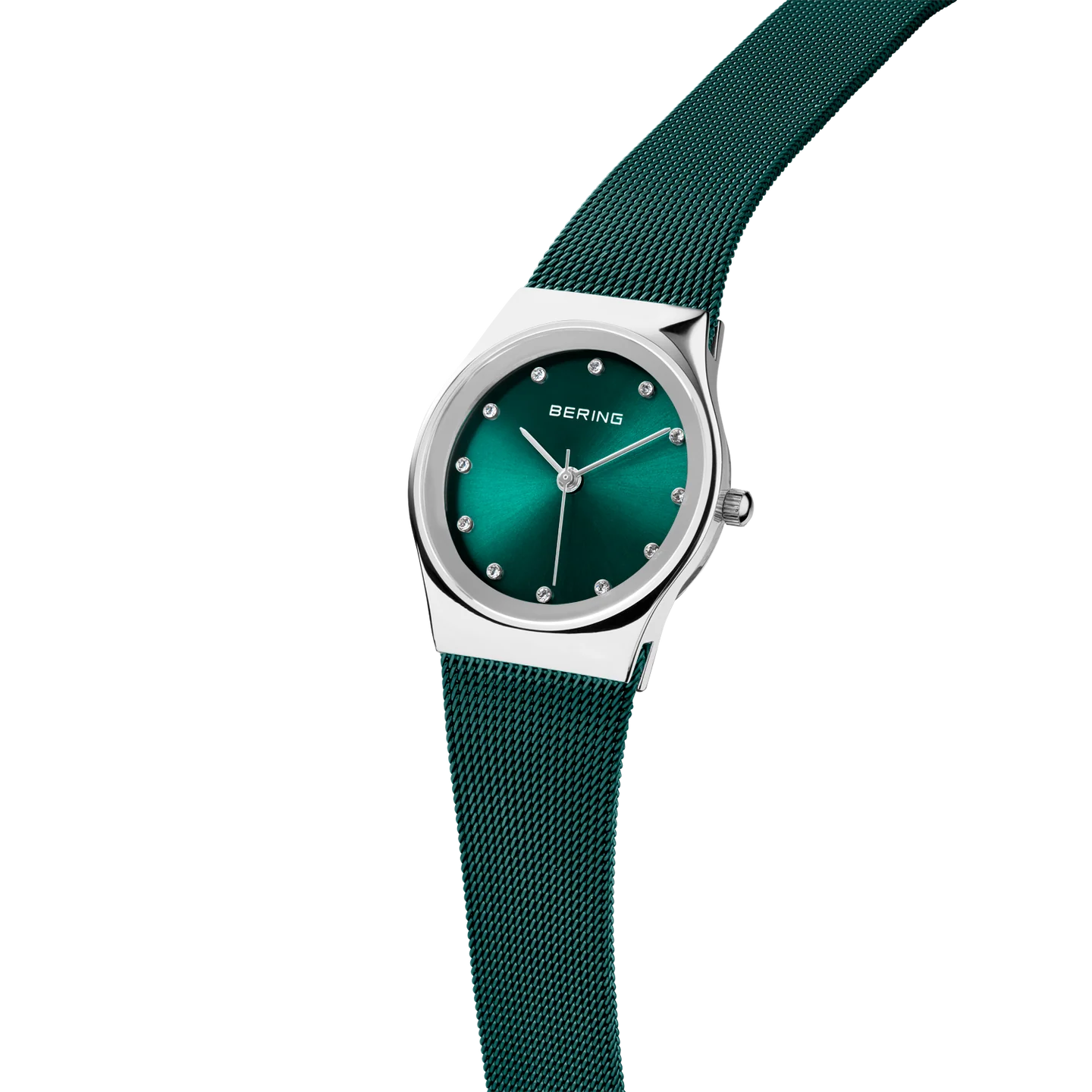 Bering Ladies Round Teal Dial Blue Case and Mesh Bracelet Watch