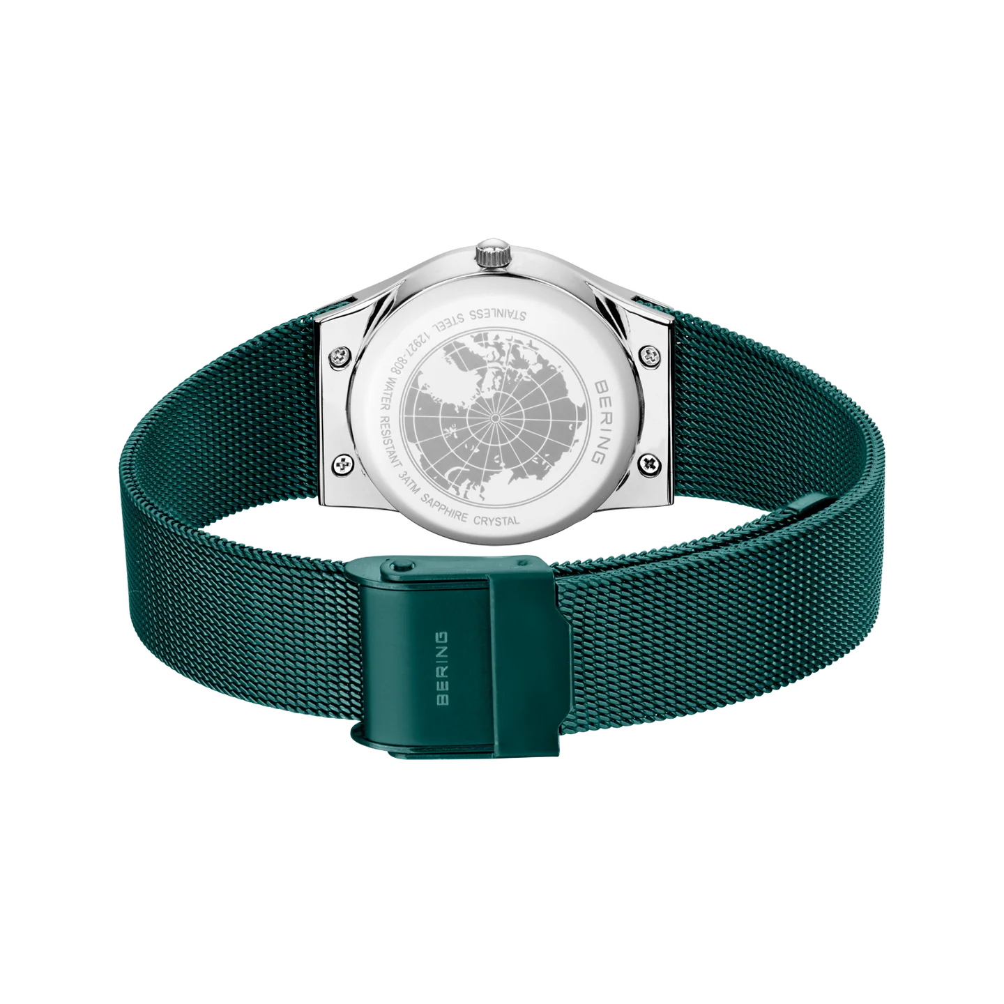 Bering Ladies Round Teal Dial Blue Case and Mesh Bracelet Watch
