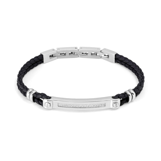 Nomination Manvision City Bracelet in Black with Synthetic Leather and Cubic Zirconia 133001/001