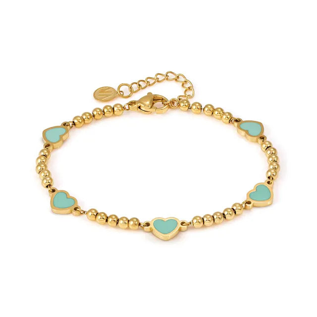 Nomination Emosfere Yellow Gold Plated Five Green Hearts Bracelet 134212/002