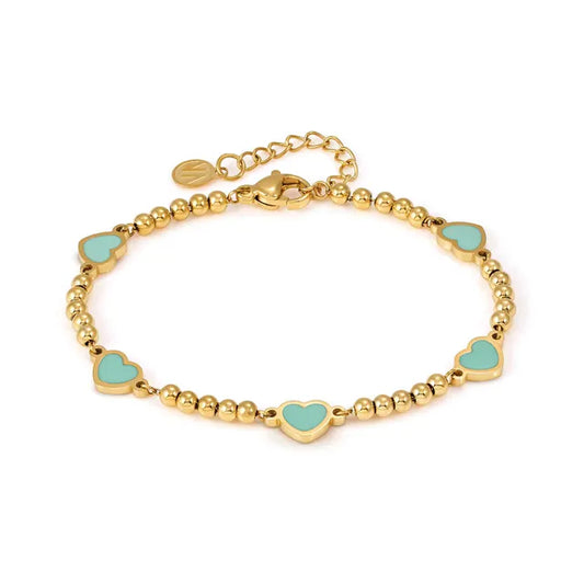 Nomination Emosfere Yellow Gold Plated Five Green Hearts Bracelet 134212/002