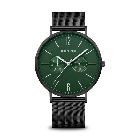 Bering Green Dial Black Bracelet Watch 14240-128