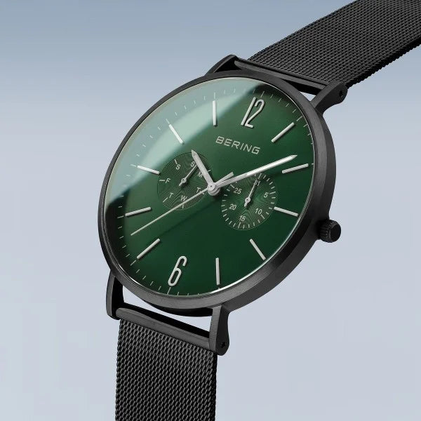 Bering Green Dial Black Bracelet Watch 14240-128