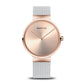 Bering Round Rose Case And Dial White Mesh Bracelet Watch 14539-266