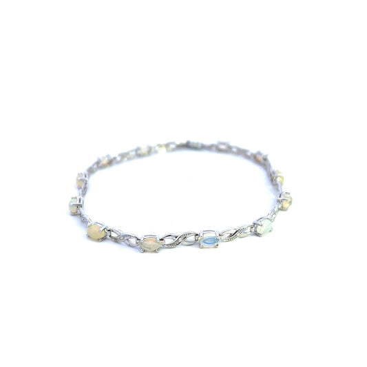 9ct White Gold Opal and Diamond Bracelet