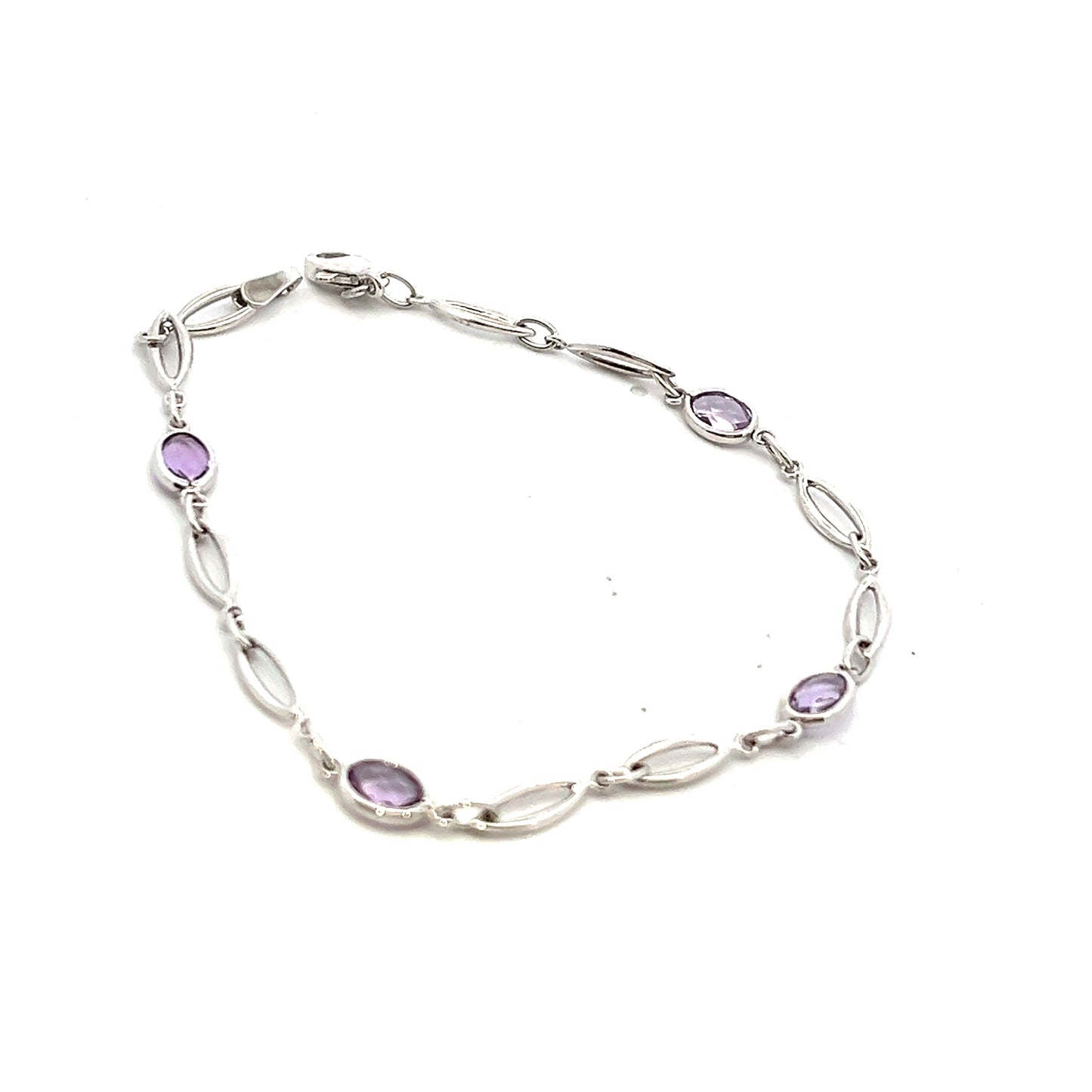 9ct White Gold Oval Amethyst Bracelet