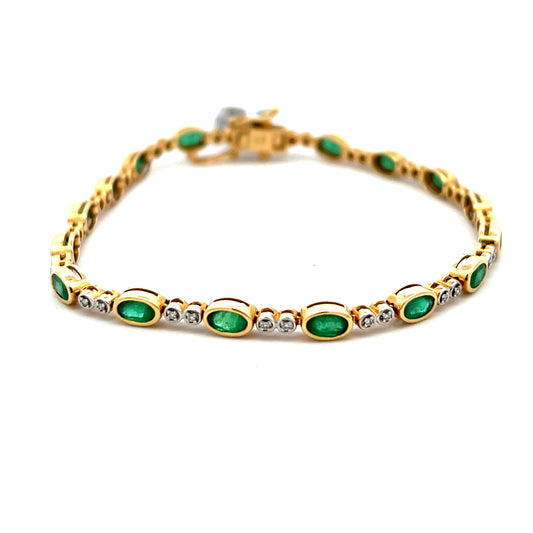 18ct Yellow Gold Emerald and Diamond Rubover Bracelet