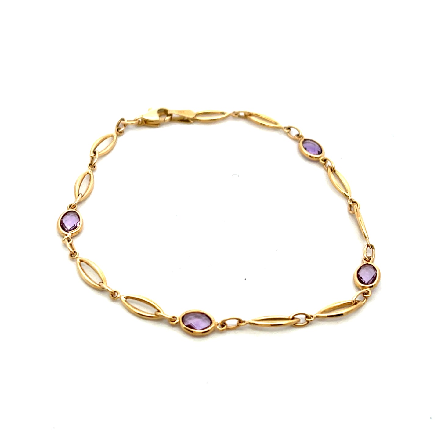 9ct Yellow Gold Oval Amethyst Bracelet