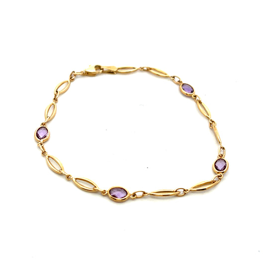 9ct Yellow Gold Oval Amethyst Bracelet