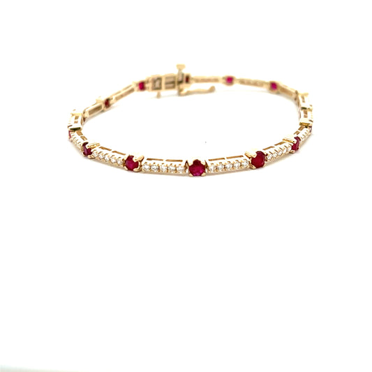 9ct Yellow Gold Ruby and Diamond Bar Bracelet