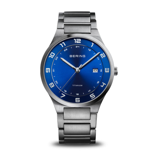 Bering Round Blue Dial Titanium Bracelet Watch 15139-707