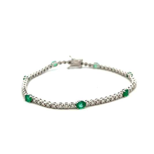 18ct White Gold Emerald and Diamond Tennis Style Bracelet