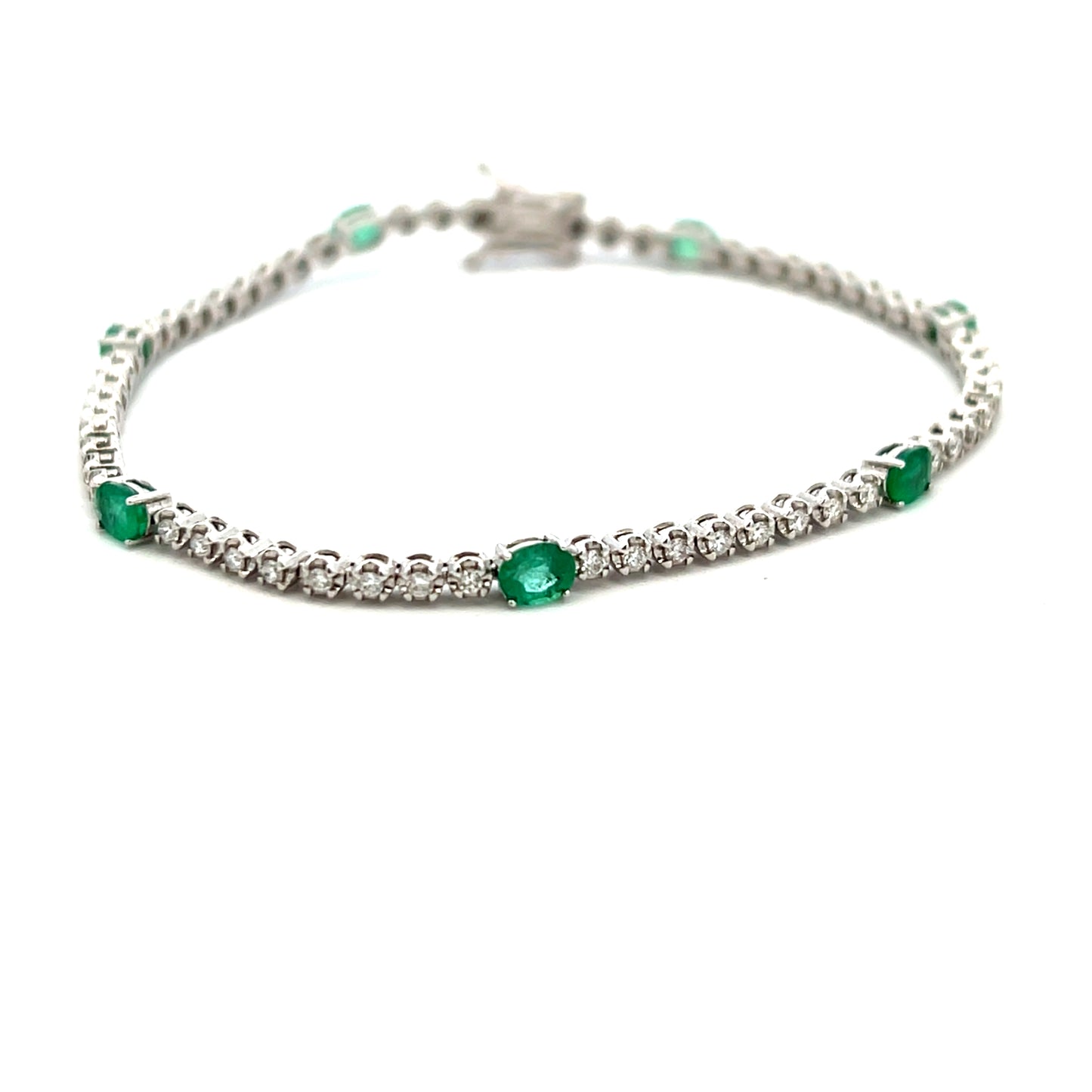 18ct White Gold Emerald and Diamond Tennis Style Bracelet