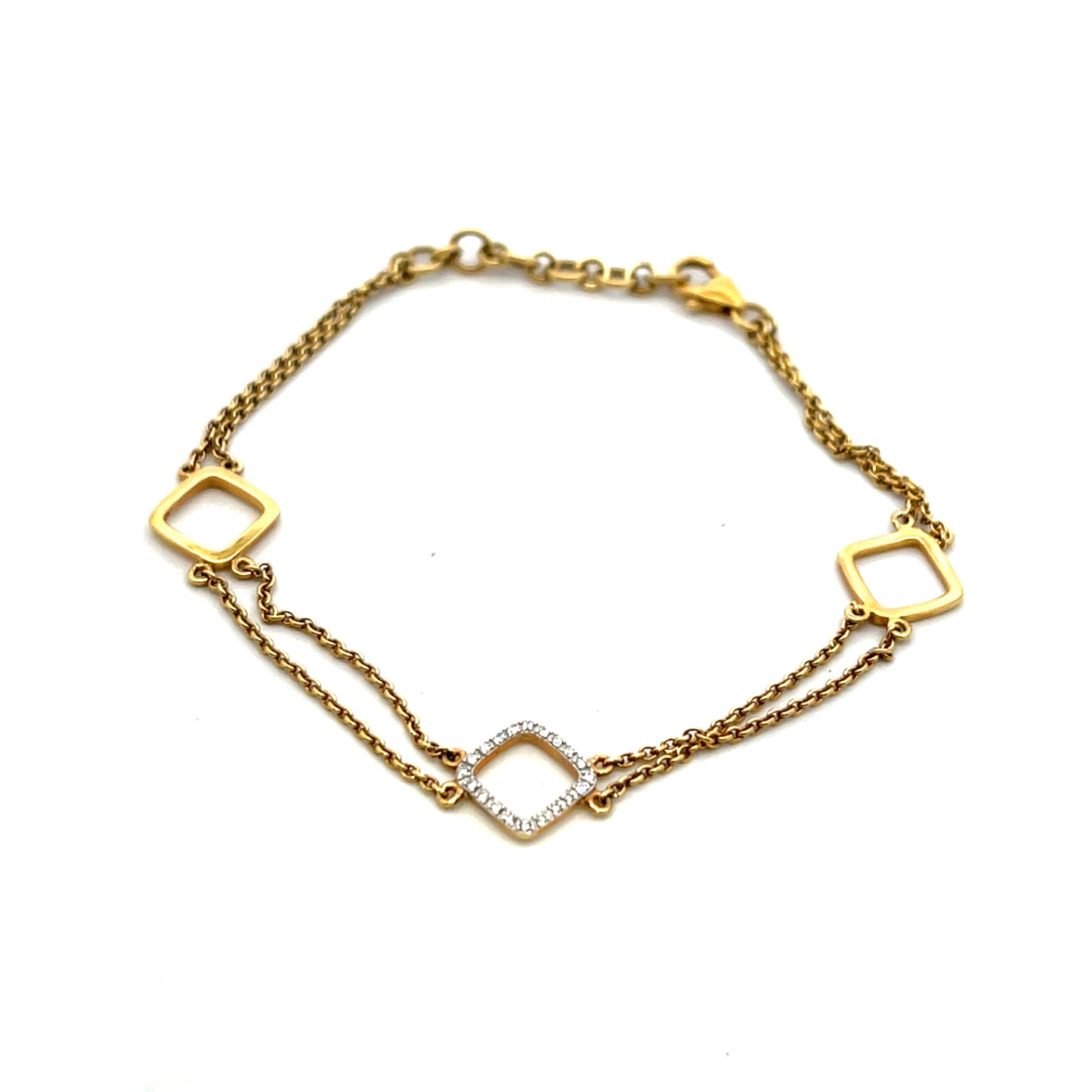 14ct Yellow Gold Diamond Set Two Strand Bracelet
