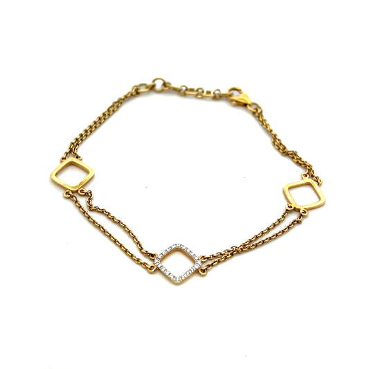 14ct Yellow Gold Diamond Set Two Strand Bracelet