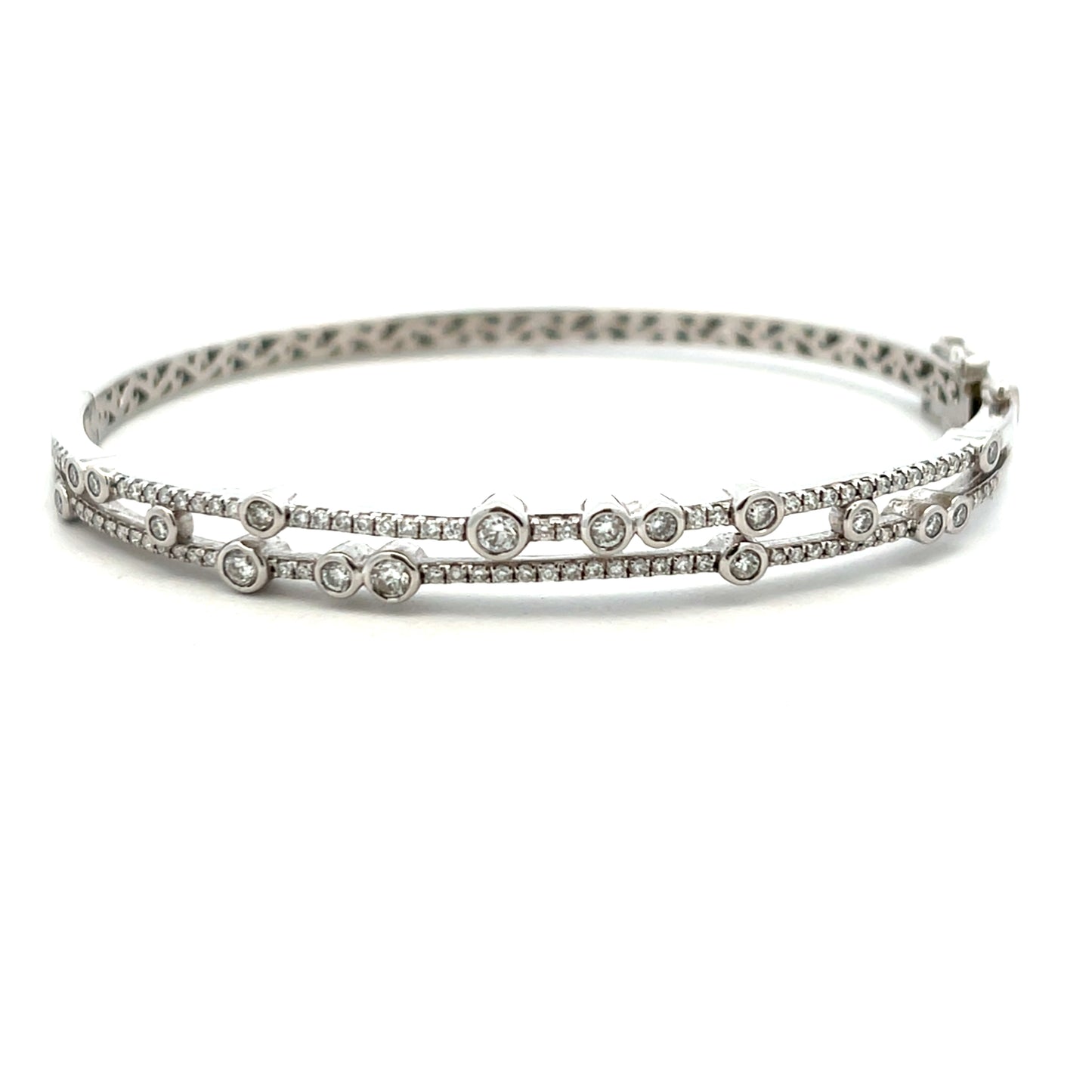Platinum Two Row 94 Brilliant Cut Diamond Hinged Bangle