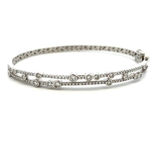 Platinum Two Row 94 Brilliant Cut Diamond Hinged Bangle