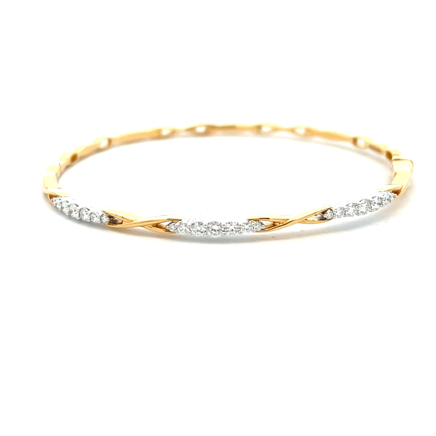 18ct Yellow Gold 0.66ct Brilliant Cut Diamond Twist Design Bangle