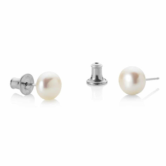 Jersey Pearl Sterling Silver Freshwater Cultured Pearl White 5X5.5mm Stud Earrings