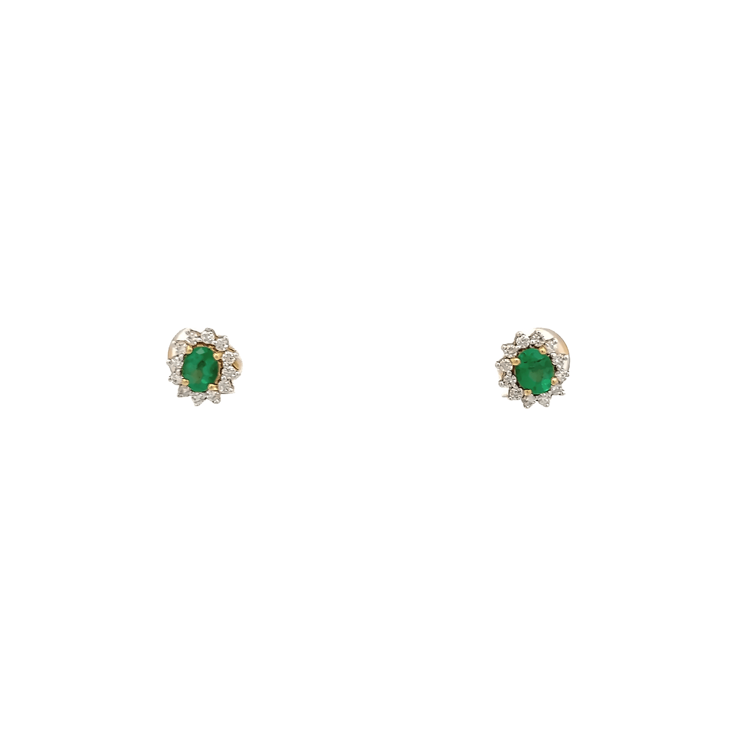 18ct Yellow Gold Emerald and Diamond Cluster Stud Earrings