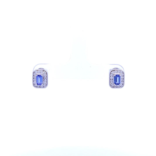9ct White Gold Tanzanite and Diamond Earrings