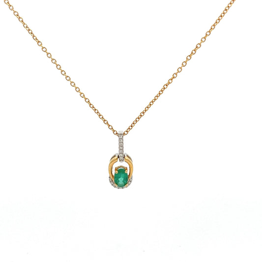 18ct Yellow Gold Emerald and Diamond Pendant