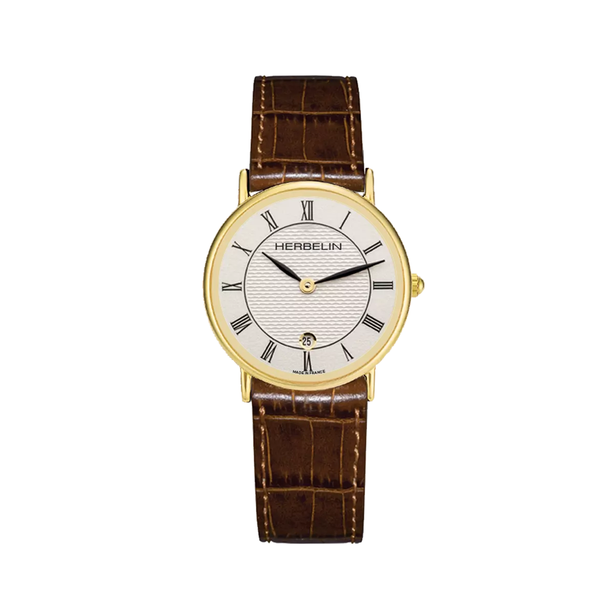 Herbelin Classique Roman Numeral Ivory Dial Yellow PVD Strap Watch 16845P08MA