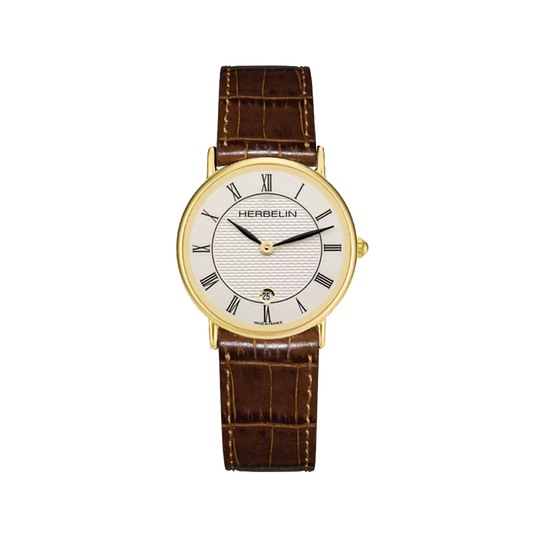 Herbelin Classique Roman Numeral Ivory Dial Yellow PVD Strap Watch 16845P08MA