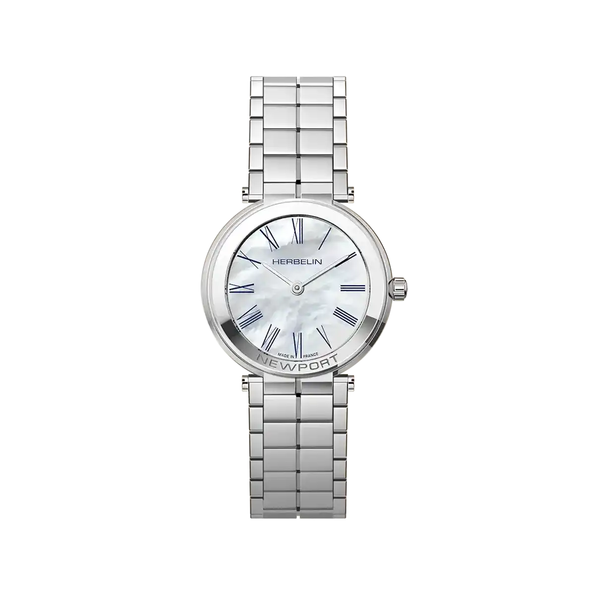 Herbelin Newport Slim Quartz Round Mother of Pearl Dial Stainless Steel Watch 16922B09