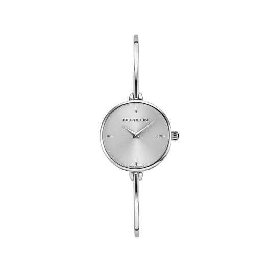 Herbelin Fil Round Silver Colour Dial Steel Bangle Watch 17206B11