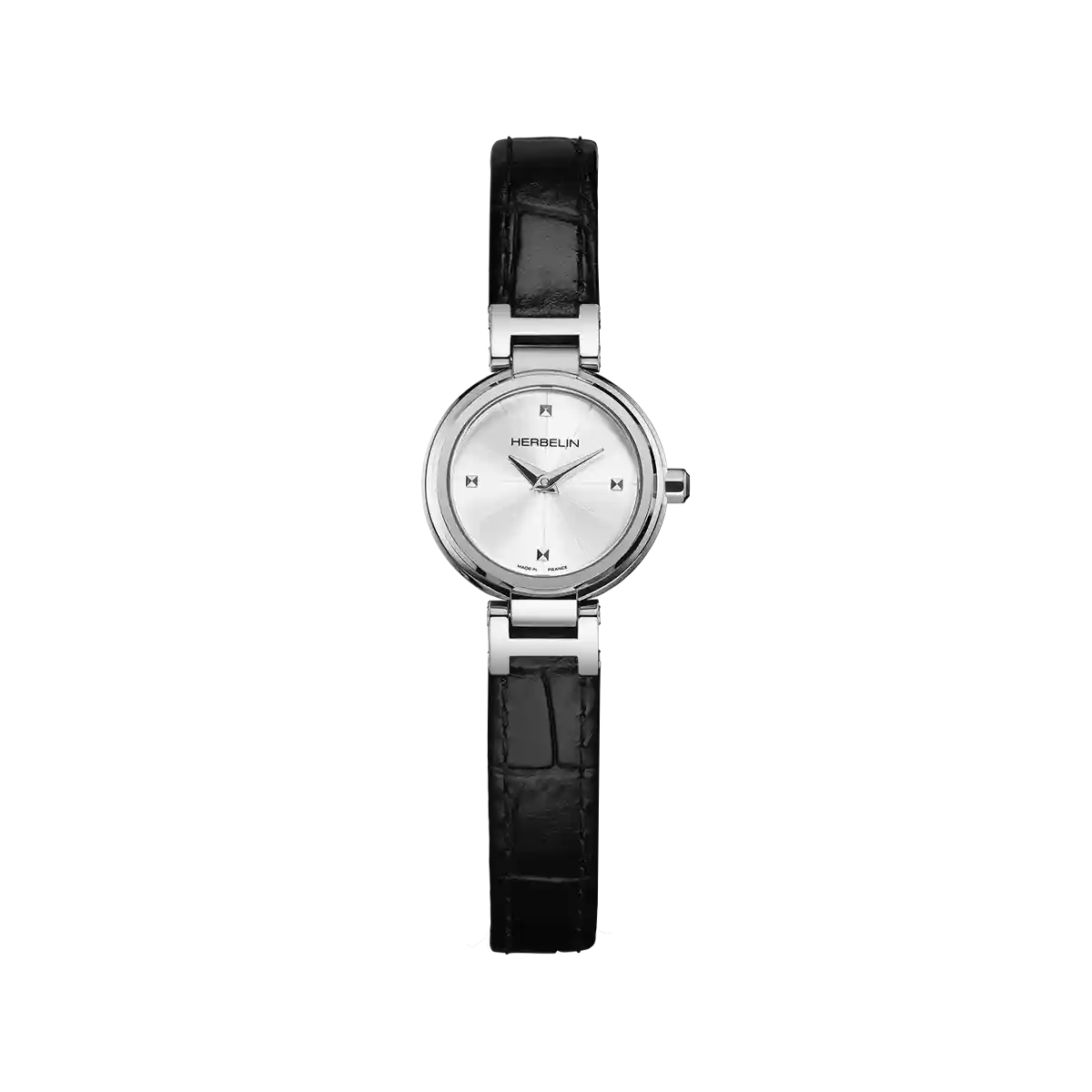 Herbelin Lady  Stainless Steel and Black Leather 22mm Watch 17312AP12
