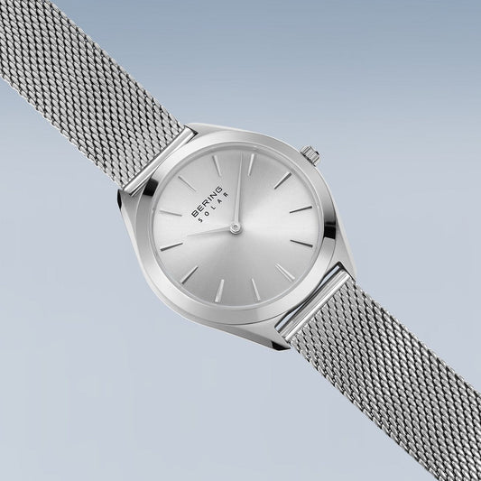 Bering Stainless Steel Round Diamond Dot Dial Mesh Bracelet Watch 17331-000