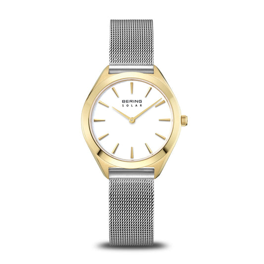 Bering Solar Round White Dial Two Colour Mesh Bracelet Watch 17331-010