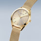 Bering Solar Yellow Gold Plated Round Champagne Dial Mesh Bracelet Watch 17331-333