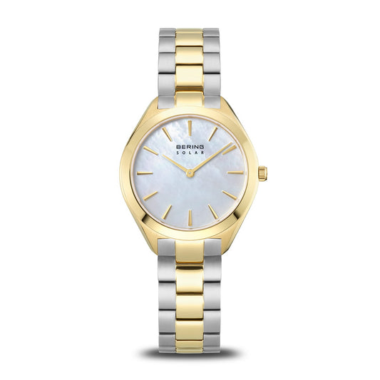 Bering Solar Round Mother of Pearl Dial Two Colour Links Bracelet Watch 17331-710