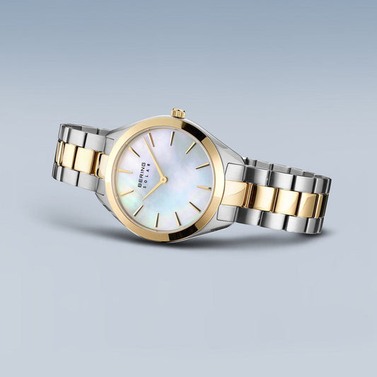 Bering Solar Round Mother of Pearl Dial Two Colour Links Bracelet Watch 17331-710