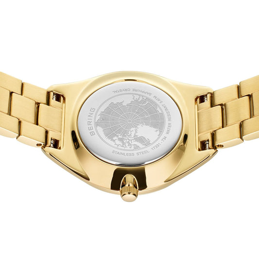 Bering Solar Round Mother of Pearl Dial Yellow Gold Plated Links Bracelet Watch  17331-734