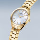 Bering Solar Round Mother of Pearl Dial Yellow Gold Plated Links Bracelet Watch  17331-734