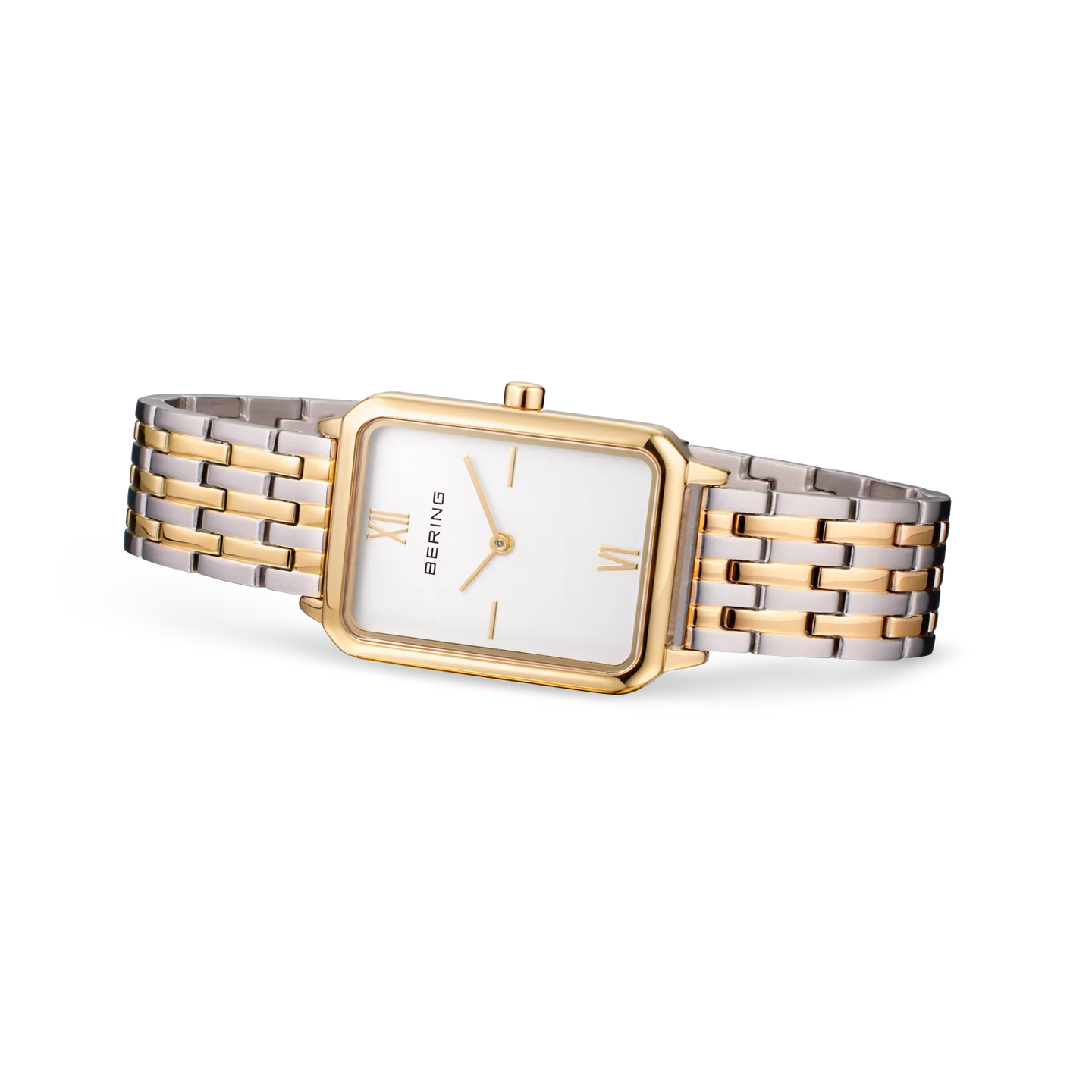 Bering Rectangular White Dial Two Colour Case Link Bracelet