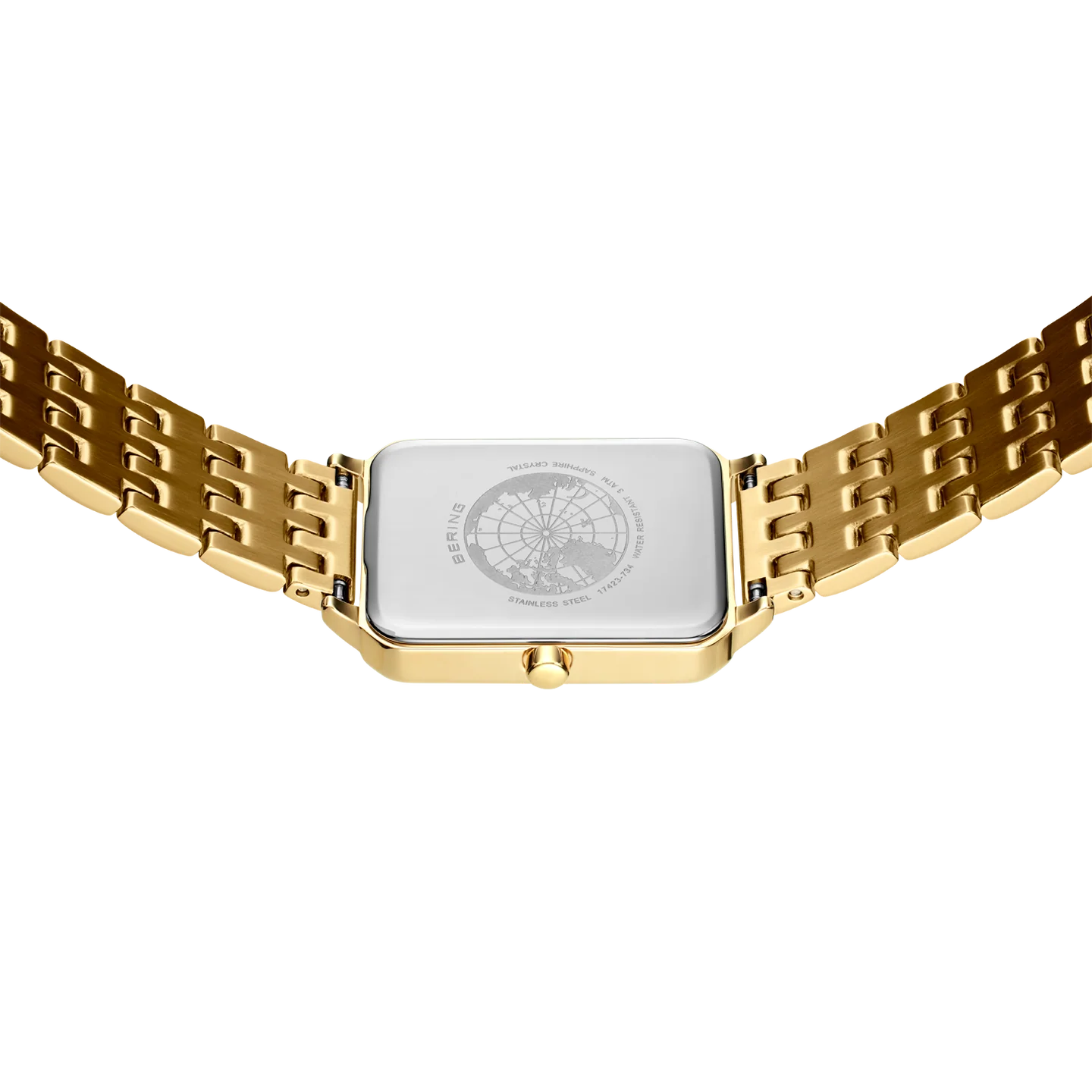 Bering Rectangular White Dial Yellow Gold Plated Case and Links Bracelet