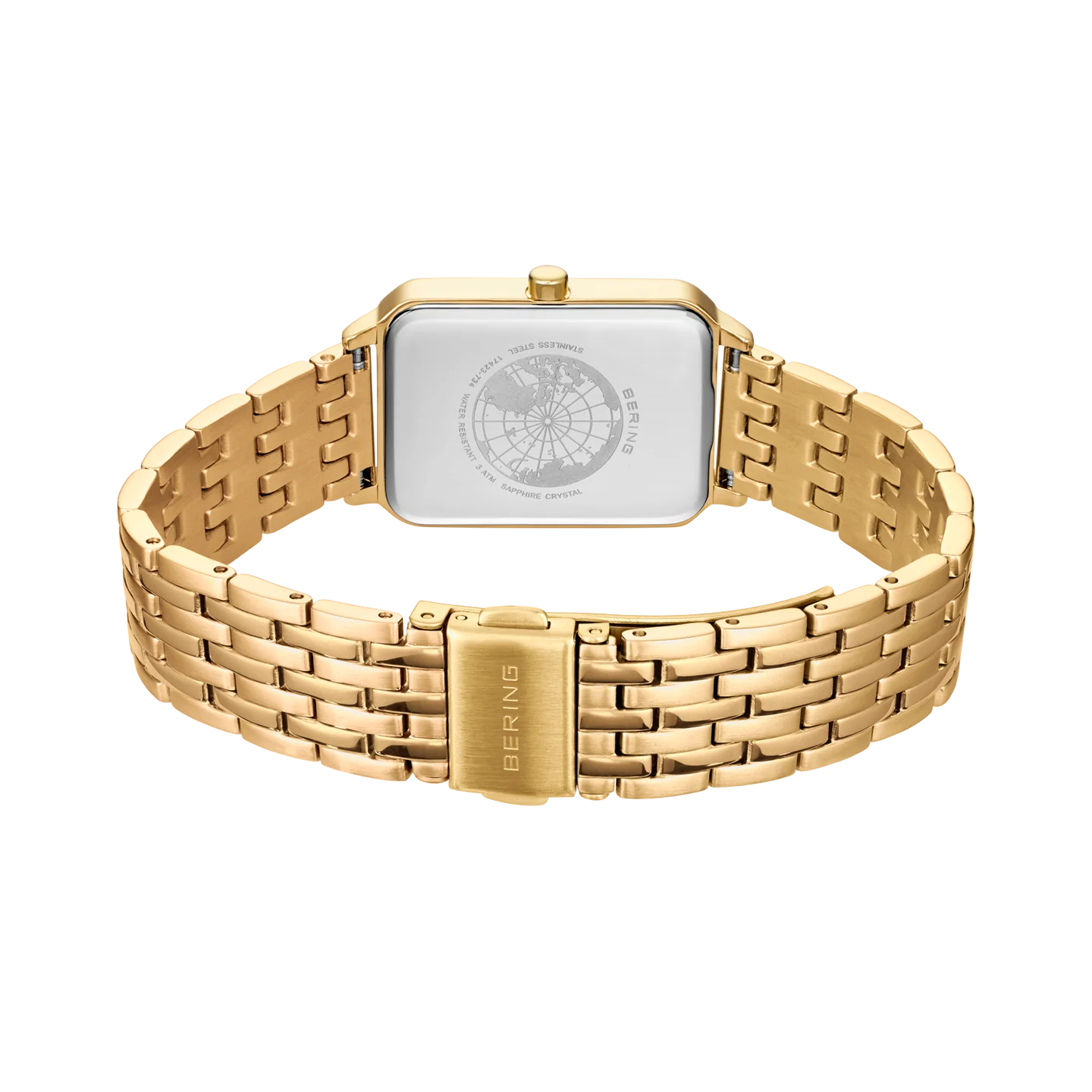 Bering Rectangular White Dial Yellow Gold Plated Case and Links Bracelet