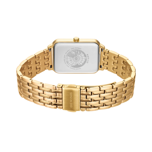 Bering Rectangular White Dial Yellow Gold Plated Case and Links Bracelet